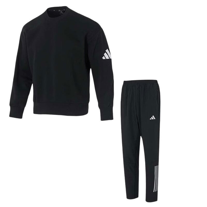 【自营】Adidas阿迪达斯套装男装简约圆领套头衫卫衣跑步运动裤