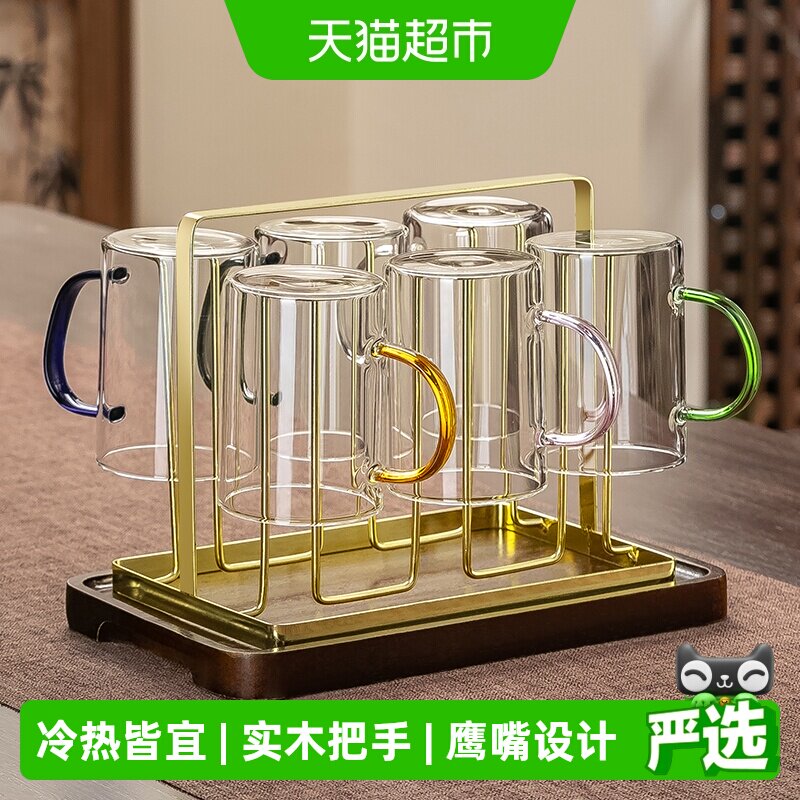 高颜值高硼硅玻璃杯套装家用客厅待客家庭喝水杯子茶杯带把手茶具