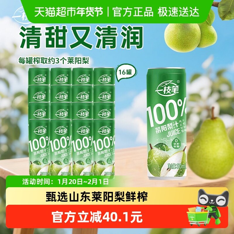 一枝笔100%莱阳梨汁饮料310ml*16罐纯果汁家庭装梨汁清润护嗓,咖啡/麦片/冲饮,果味/风味/果汁饮料,淘宝优惠券,粉丝福利购,淘宝优惠卷