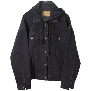 加绒加厚牛仔外套女羽绒服连帽可拆卸秋冬季新款韩版宽松百搭