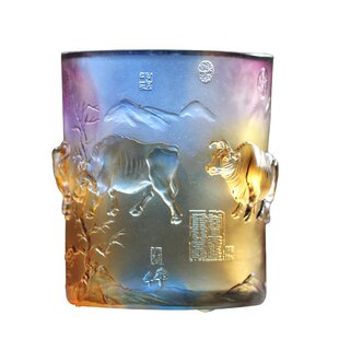 古法琉璃五牛图笔筒桌面摆件招财客厅办公桌高档摆设送老外送师长