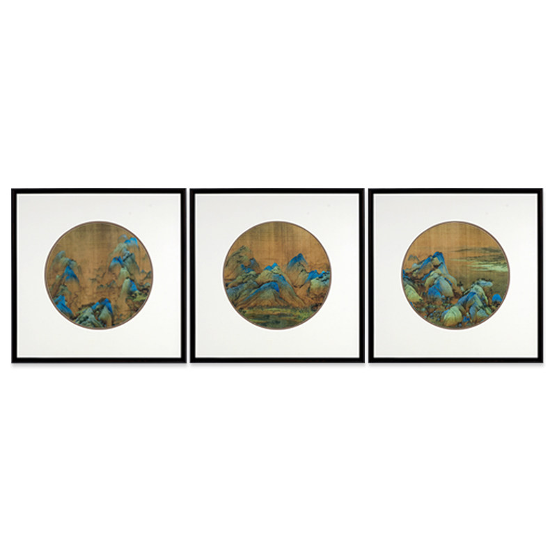 现货新中式手工苏绣客厅成品挂画千里江山图三联沙发背景墙装饰画