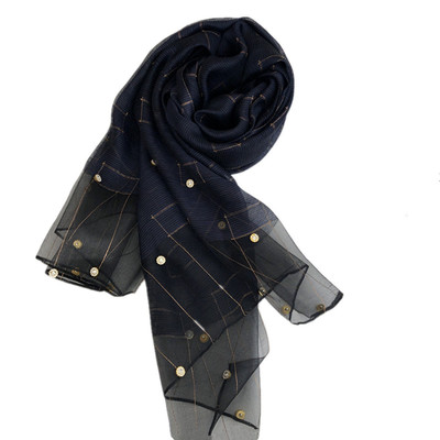 高档丝巾春秋冬洋气金丝薄纱巾