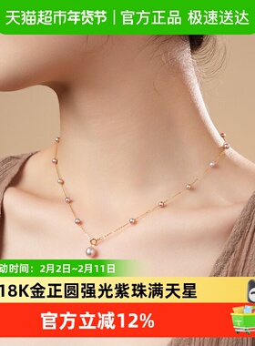 DARA戴拉18K金约4-6mm淡水紫珠满天星珍珠项链锁骨链送女友闺蜜