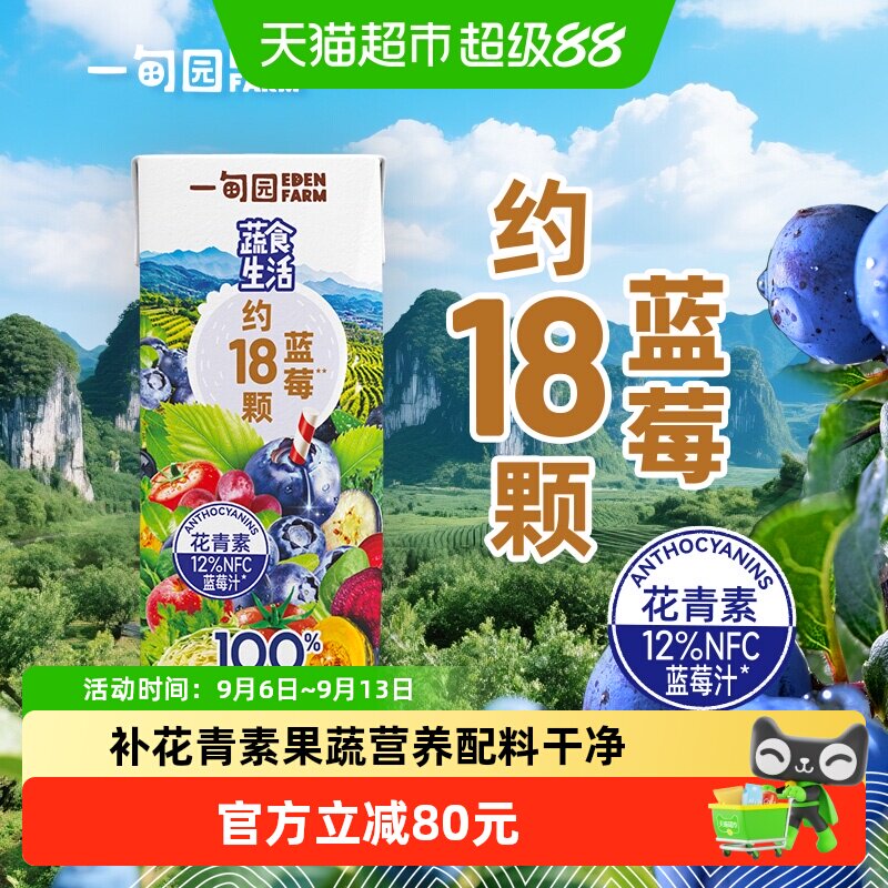 一甸园蓝莓味复合果蔬汁200ml*24盒含花青素全家放心喝轻松补蔬菜