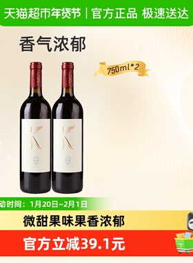 张裕红酒凯菲赤霞珠干红葡萄酒750mlx2瓶送礼袋 热红酒节日送礼