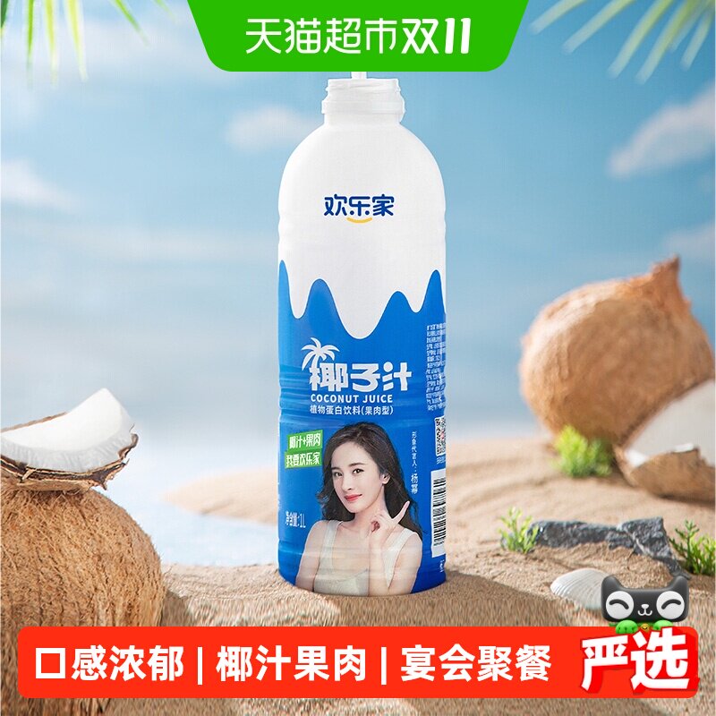 欢乐家椰子汁整箱植物蛋白饮料1L*6瓶椰奶家庭聚会新鲜大瓶