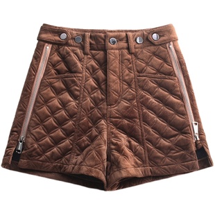 加厚加棉金丝绒短裤女秋冬2025年新款加绒冬季高腰阔腿外穿靴裤潮