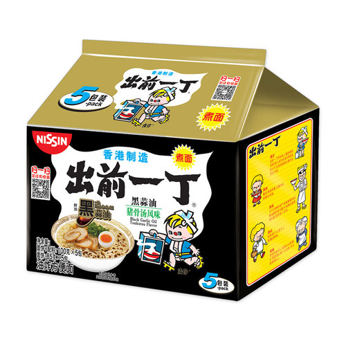 日清出前一丁袋面黑蒜油猪骨汤味100g五连包袋装泡面速食-正品