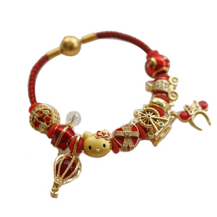 幸福摩天轮星光乐园红色3D镀金可穿3d硬金手绳DIY周家转运珠配饰