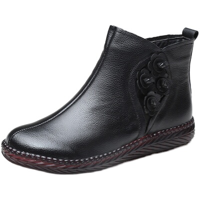 保暖平底防滑舒适风中老年妈妈鞋