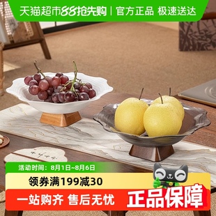 玻璃水果盘客厅茶几家用轻奢高档干果盘高颜值高脚盘 格娜斯中式