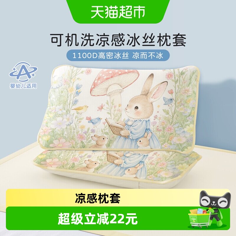 博洋儿童冰丝枕套一对装30x50卡通宝宝凉席枕头套凉感40x60夏季