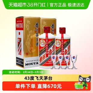 贵州飞天茅台43度酱香型白酒500ml*2瓶（带杯）H