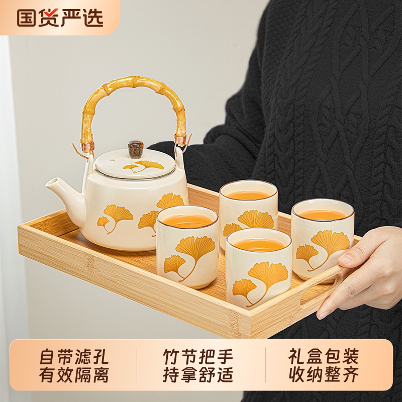 高颜值陶瓷提梁壶功夫茶具套装2025新款家用汝窑大号泡茶壶喝茶