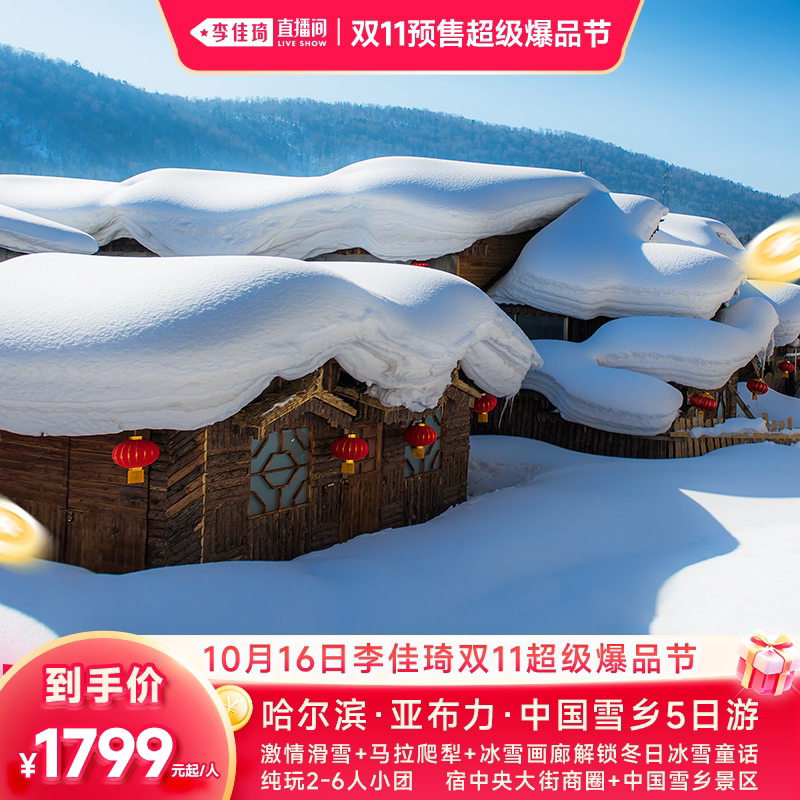 【李佳琦双11超级爆品节】哈尔滨亚布力雪乡旅游5日  6人小团
