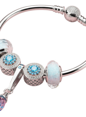 蓝色冷淡风银手镯925琉璃珠搭女