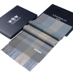 苏格兰秋冬季保暖100%羊绒灰驼色格子男女士围巾羊毛披肩送友礼物