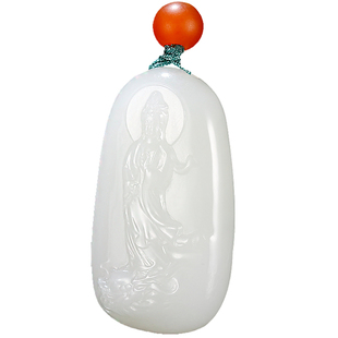 玉说和田玉观音吊坠男款白玉站龙观音玉坠玉牌蛋圆玉石玉佩玉挂件