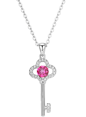 天然宝石925银森系水晶钥匙项链