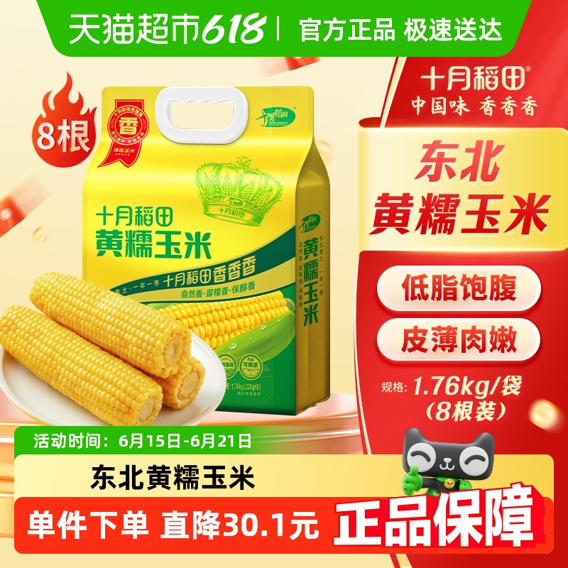 [送货上门]十月稻田黄糯玉米东北糯玉米220g*8根粘苞米低脂早餐