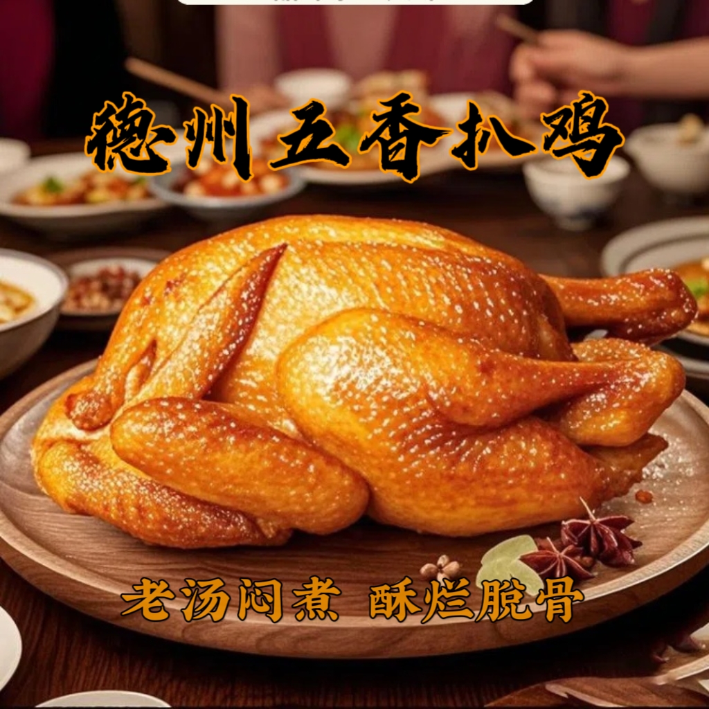 正宗德州风味扒鸡五香脱骨整只烧鸡熏鸡卤味开袋即食熟食手撕鸡肉
