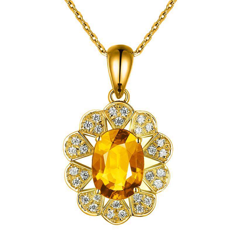 蜜安琪 1.67克拉天然黄水晶吊坠女款18K黄金镶嵌钻石彩色宝石项坠