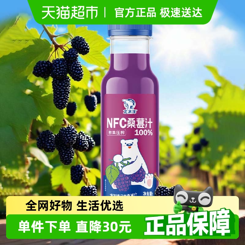 北冰洋100%NFC桑葚汁鲜果压榨纯果汁瓶装300ml*6瓶