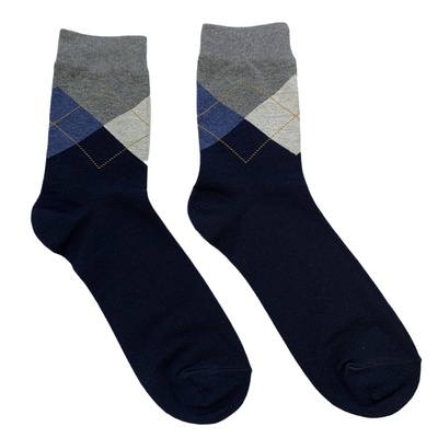 韩国菱形格棉质商务中筒男袜