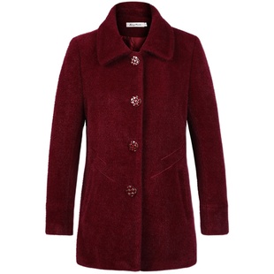 妈妈秋冬装水貂绒外套短款50岁60新款中老年女装洋气春秋毛呢上衣