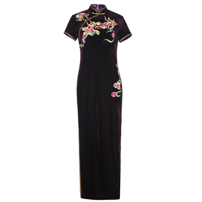 华族经典金丝绒妈妈装复古风旗袍