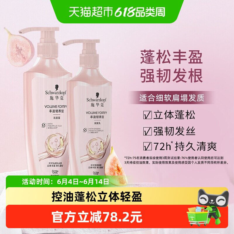 施华蔻Schwarzkopf洗护套装丰盈韧养洗发露600ml+润发乳400ml