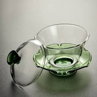 玻璃盖碗荷叶泡茶碗透明泡茶杯高档不烫手茶具大号琉璃三才碗 加厚