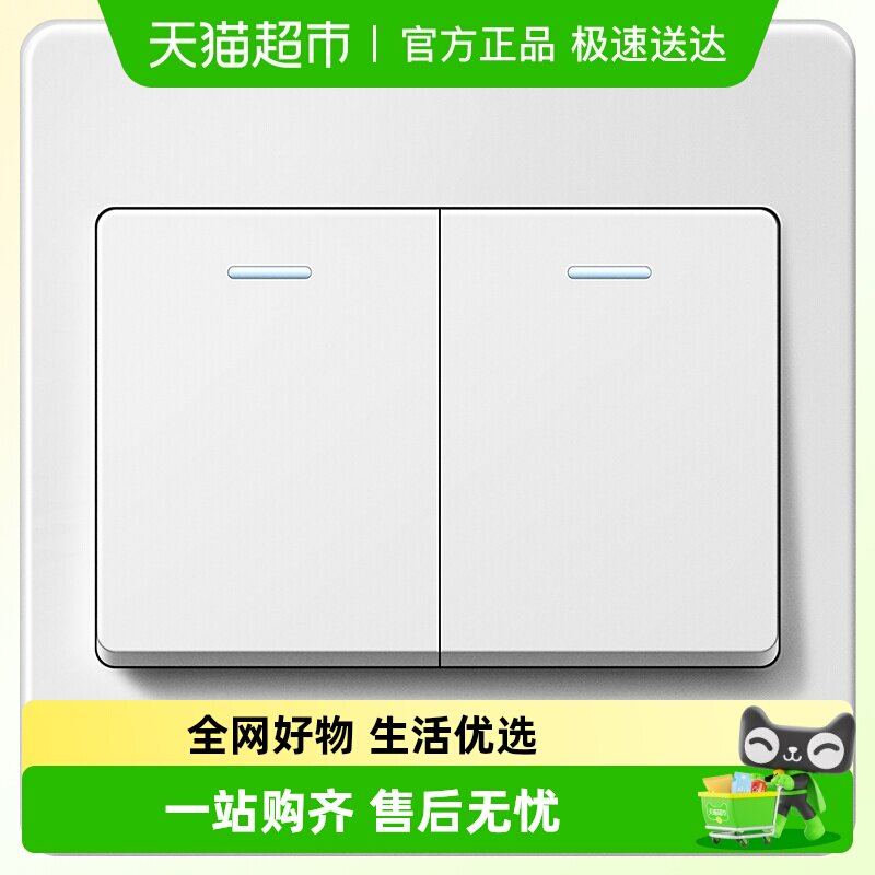 公牛开关插座两开面板墙壁开关G07白二开双控面板