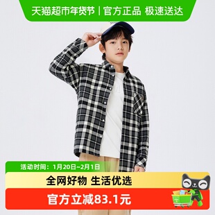 巴拉巴拉balaOne男童衬衫儿童大童新款童装2025秋冬加绒保暖格子