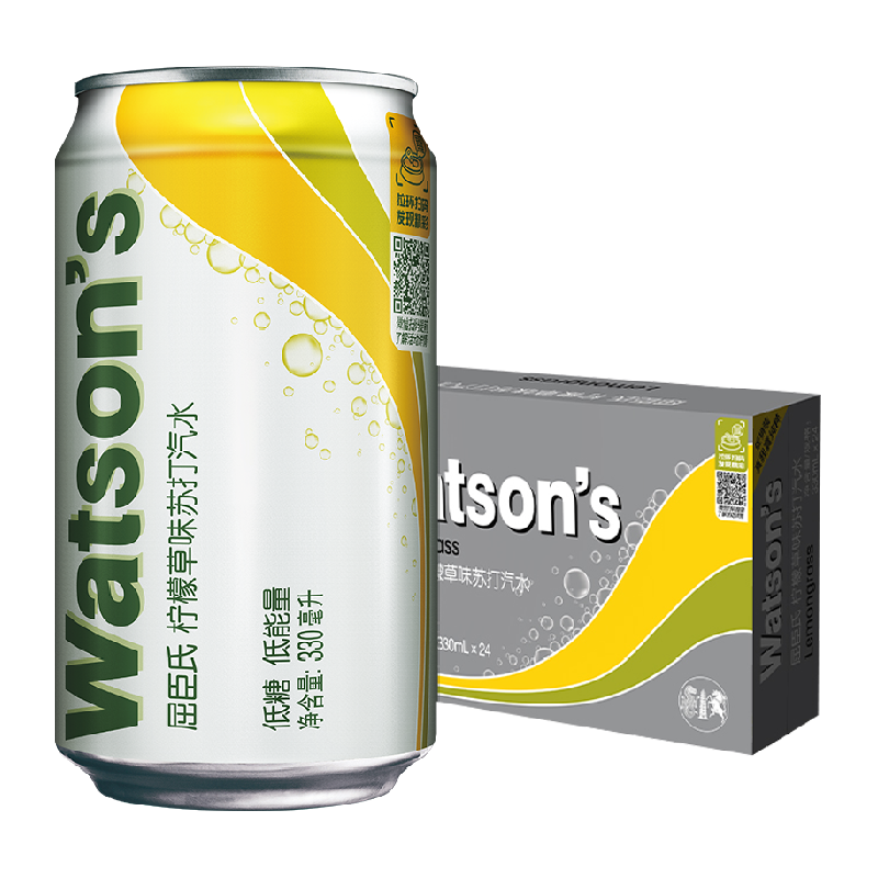 屈臣氏苏打汽水低糖柠檬草/香草/莫吉托多口味可选气泡水碳酸饮料
