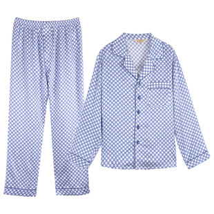 美标真丝睡衣男士19姆米100%桑蚕丝丝绸宽松春秋长袖中年爸家居服