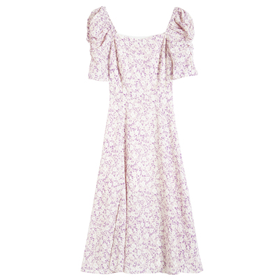 法式复古风侧开叉新款雪纺连衣裙