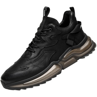 男鞋冬季潮流百搭真皮厚底百搭男士运动休闲皮鞋加绒保暖棉鞋男款