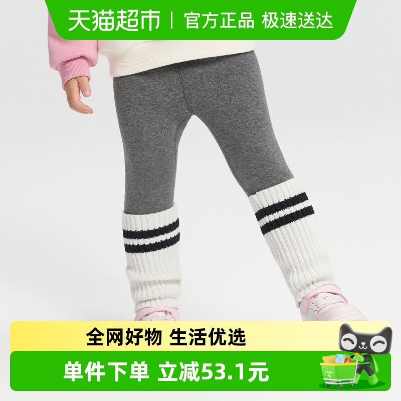 巴拉巴拉balaOne童装儿童加绒打底裤女2025秋冬新款脚口拼接袜套
