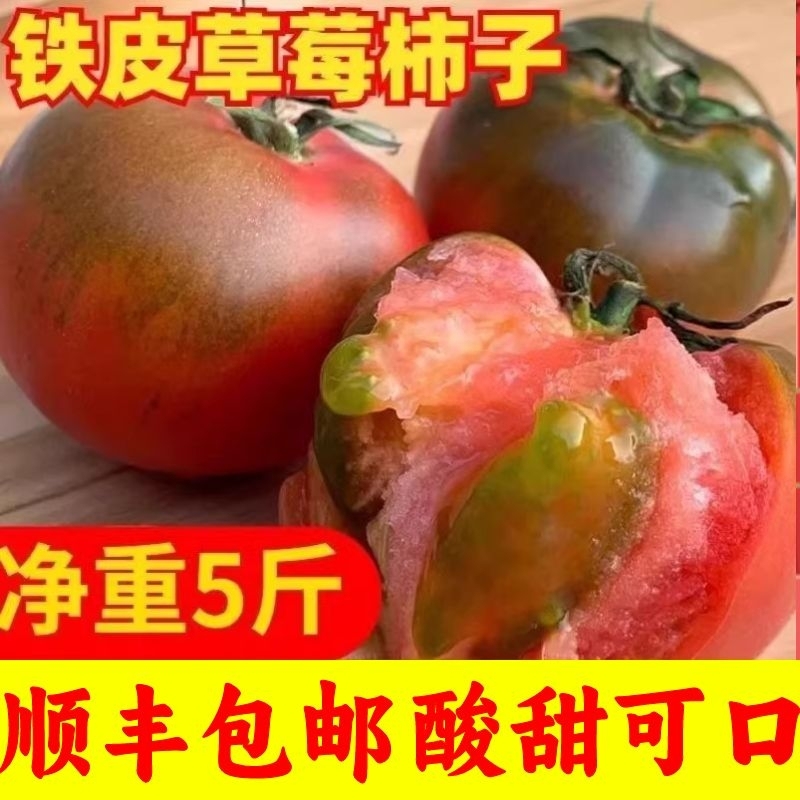 顺丰丹东盐碱地铁皮柿子草莓柿子绿腚油柿子铁皮西红柿水果番茄