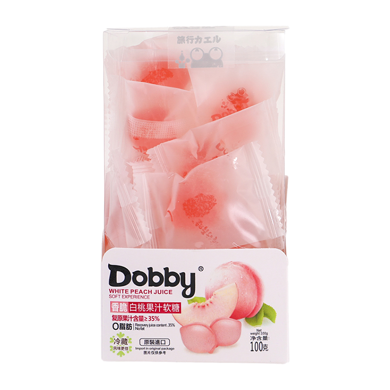 哆比Dobby蒟蒻白桃果汁软糖100g*1盒网红水果软糖QQ糖儿童零食散