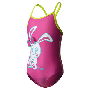 Arena儿童泳衣女孩甜美卡通印花速干抗氯专业训练连体小童游泳衣