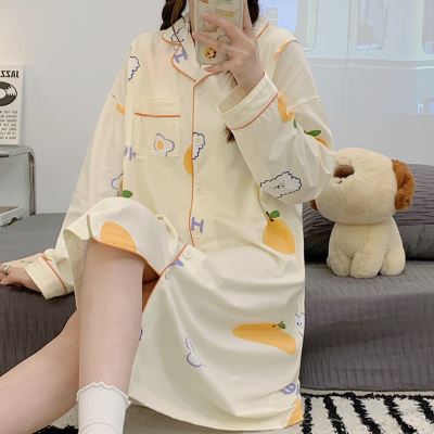 新品纯棉月子服产后孕妇哺乳喂奶睡裙春夏季长袖薄款怀孕期睡衣连-封面