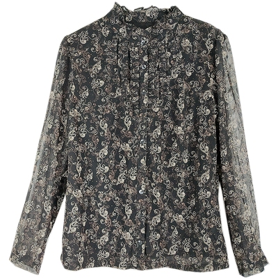 立领台湾纱长袖修身衬衫妈妈装