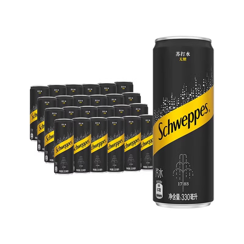可口可乐怡泉原味苏打水330ml×24罐整箱0糖0脂0卡汽泡水即饮饮料