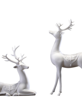 一路陶瓷鹿摆件新中式风装饰品
