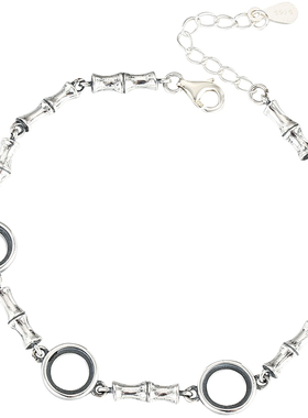 纯银竹节复古风镶嵌绿松石手环