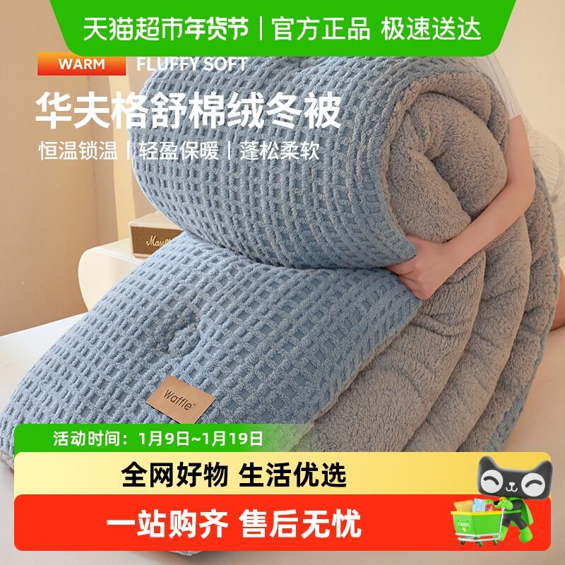 华夫格牛奶绒被子2025新款冬季棉被被芯单人宿舍双面绒秋冬被加厚,床上用品,化纤被,淘宝优惠券,粉丝福利购,淘宝优惠卷