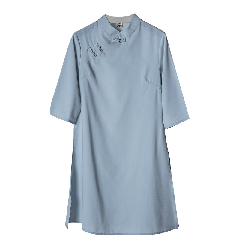 施颜女茶禅修服禅意茶艺服装民族风汉服旗袍1911净色修身小袍上衣